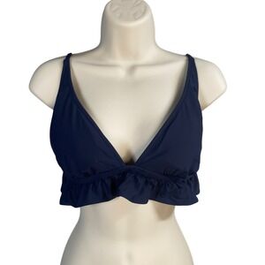 J.Crew Bikini Top Womens Large Navy Blue Ruffle Triangle Nautical Preppy Beach